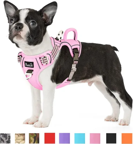 Miniatura 16 de SlowTon Arnés para perro sin tirones, arnés resistente sin estrangulamiento para mascotas, con 2 clips para la correa y mango vertical de fácil