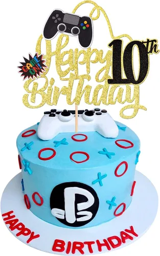 Miniatura 10 de 1 PCS Decoración para Pastel de Videojuegos Feliz Cumpleaños 14 con Purpurina, Palillo Decorativo de Pastel de Videojuegos Game On Controladores