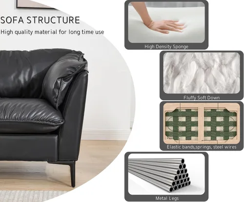 Miniatura 6 de EALSON Leather Cloud - Sofá biplaza de 2 plazas, sofá modular de mediados de siglo moderno y cómodo con funda extraíble y patas de metal para Negro