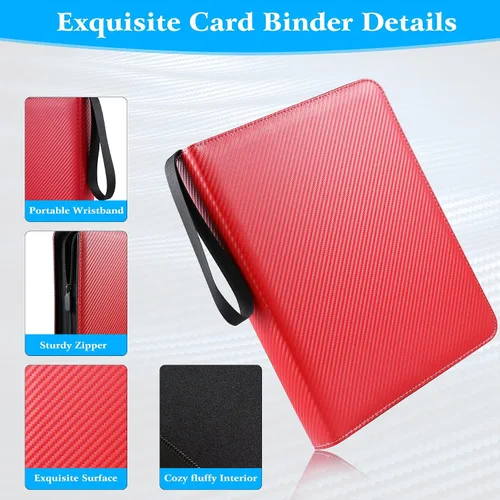 Miniatura 2 de WOT I Carpeta para Tarjetas Coleccionables, 900 Bolsillos Fundas para Carpeta de Tarjetas de Béisbol con Cremallera, Bolsillos de Doble Cara Rojo