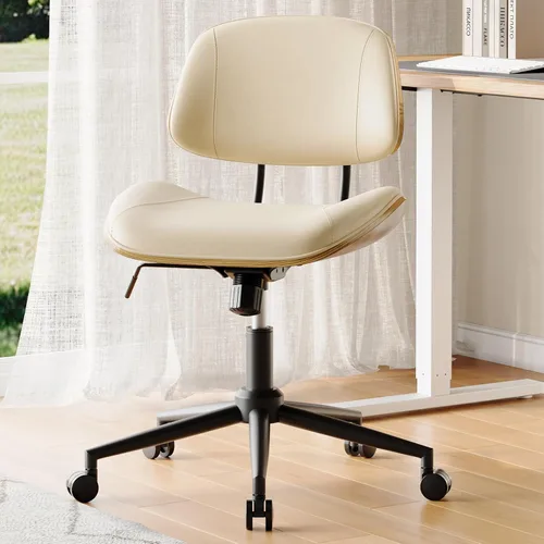 Miniatura 7 de Silla de Oficina sin Brazos con Ruedas, Silla de Escritorio de Cuero PU de Altura Ajustable - Silla de Computadora Ergonómica Giratoria de 360°
