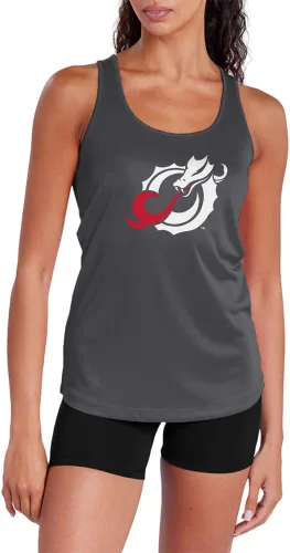 Miniatura 387 de Camiseta deportiva sin mangas oficial de la NCAA Collegiate para mujer, con espalda cruzada, logotipo primario, colección carbón