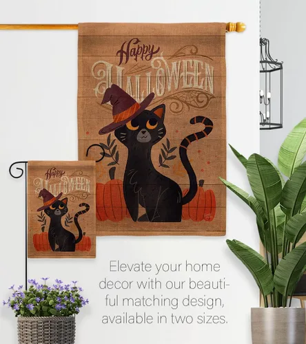 Miniatura 8 de Breeze Decor Juego de bandera de arpillera de gato brujo, decoración de calabaza, decoración de calabaza para otoño, Halloween, Halloween, bruja