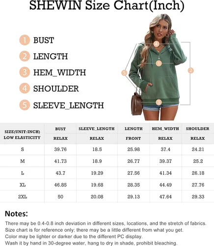 Miniatura 6 de SHEWIN - Sudadera casual con capucha de manga larga, con botones y cordón para mujer, holgada y con bolsillo