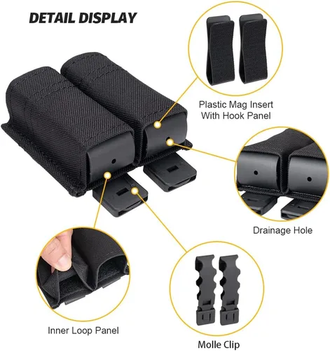 Miniatura 5 de IDOGEAR - Bolsa para pistola Mag doble Molle de 0.354 in con gancho de liberación rápida, inserción táctica, accesorios para cinturón Negro