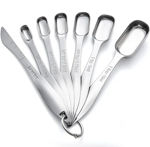 Rainspire Juego de cucharas medidoras resistentes de acero inoxidable, juego de tazas y cucharas medidoras de metal para seco o líquido, cabe en