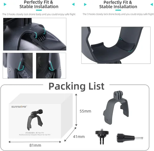 Miniatura 9 de Soporte adaptador de montaje compatible con DJI FPV Soporte de montaje Searchlight Gopro Pocket 2 Cámara Drone Accesorios