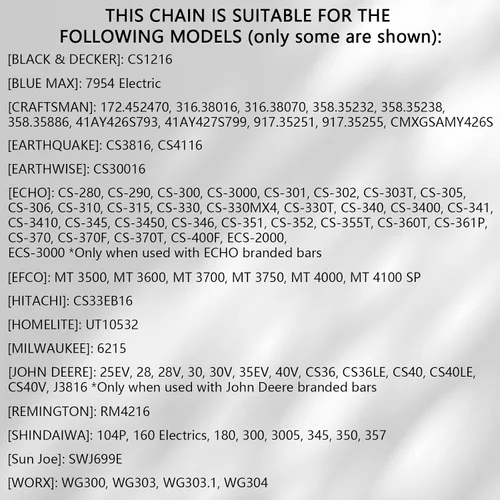 Miniatura 6 de O-CONN Paquete de 4 Cadenas de Motosierra de 16 Pulgadas, Paso de 3/8 de Perfil Bajo, Calibre de 0.050 Pulgadas, 57 Eslabones de Transmisión