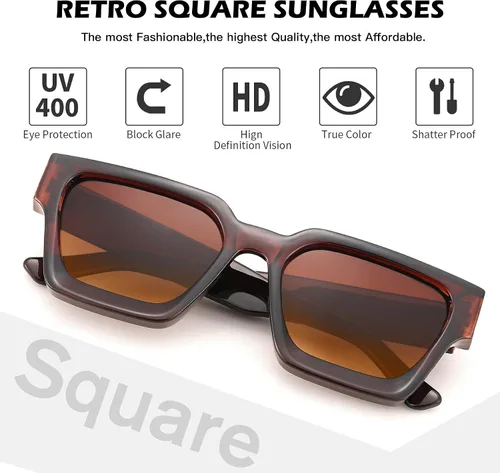 Miniatura 4 de Lentes de sol cuadrados retro para hombres y mujeres, marco grueso, rectangulares, gruesos