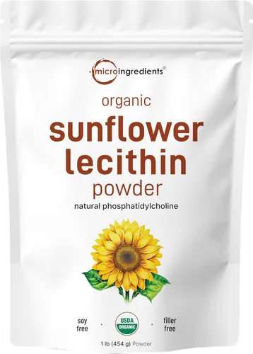 Micro Ingredients Polvo de Lecitina de Girasol Orgánico, 1 Libra, Cultivado de Manera Sostenible, Prensado en Frío, Rico en Fosfatidilcolina y