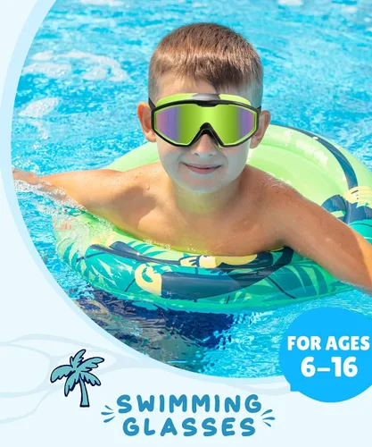 Miniatura 2 de NSSIW Gafas de natación para niños, antiniebla, sin fugas, con clip para la nariz, tapones para los oídos para niñas, niños y jóvenes, 6-14, paquete