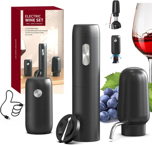 Miniatura 9 de CIRCLE JOY Aireador de vino eléctrico con base de almacenamiento, sacacorchos y tapón de vino al vacío, regalo de elefante blanco para amantes