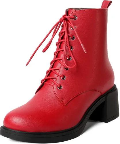 Miniatura 84 de ROSERWISH Botas altas de tacón bajo y grueso para mujer, con cordones, cómodas, modernas, con puntera redonda, de 2.5 pulgadas