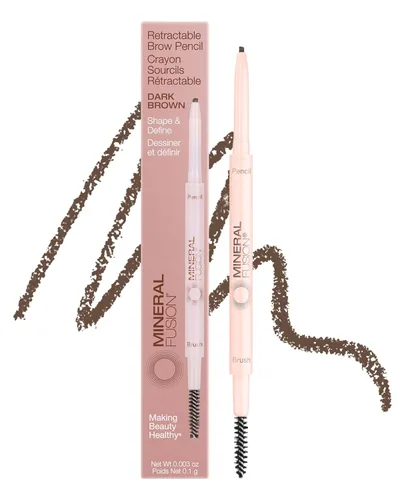 Mineral Fusion Lápiz retráctil para cejas (marrón oscuro) – Ganador del premio TZR Beauty Heroes 2025 – Forma y define las cejas con cepillo de