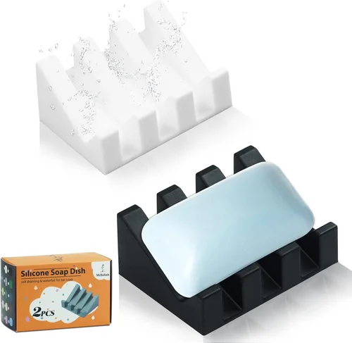 Miniatura 7 de Jabonera de silicona para jabón en barra, soporte para jabón para ducha y baño, bandeja autodrenante en cascada para secado, mantiene las pastillas