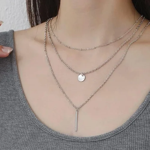 Miniatura 2 de VQGRIXZCE Collar delicado triple de plata de ley S925 multicapa para mujer, regalo de joyería