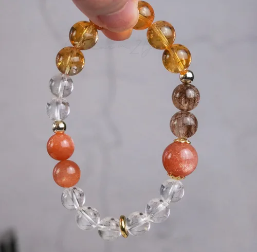 Miniatura 121 de Precious Gemstone Natural Crystal Healing Bracelet, Rutilated Quartz, Moonstone, Quartz Handmade Original Design Bracelet