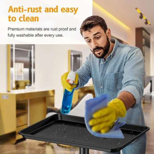 Miniatura 6 de Bandeja de salón con ruedas - Bandeja de tatuaje de aluminio premium con ruedas - Bandeja rodante ajustable para servicio de salón, carrito