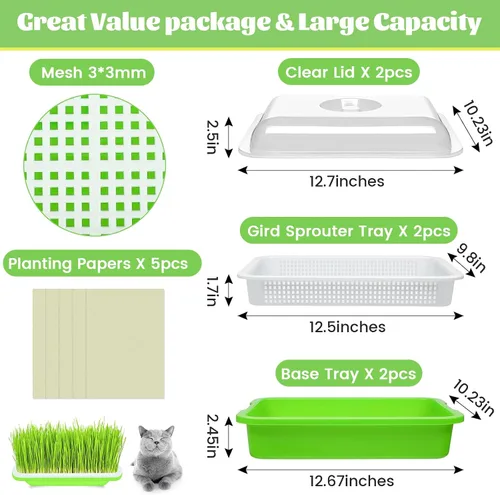 Miniatura 2 de Legigo Paquete de 2 Bandejas Germinadoras de Semillas con Tapas - Bandeja de Germinación de Cultivo Sin Suelo, Bandejas de Cultivo de Microvegetales