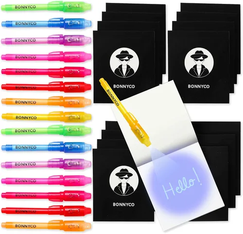 BONNYCO 16 juegos de bolígrafo de tinta invisible y bloc de notas para regalar como recuerdos de fiesta o cumpleaños, para poner en piñata,