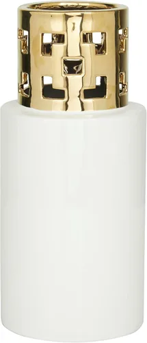 CosmoLiving by Cosmopolitan Jarrón decorativo de cerámica con detalles dorados recortados, florero para decoración del hogar, 5 x 5 x 12 pulgadas,