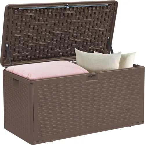 Miniatura 27 de Caja de almacenamiento para exteriores de 35 galones, caja de resina impermeable y con cierre para terraza, grande, contenedor de almacenamiento