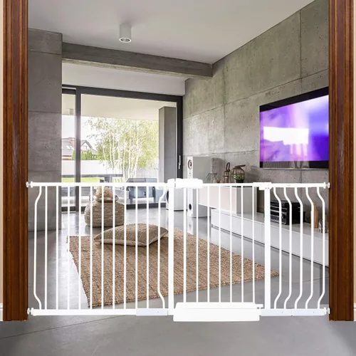 Miniatura 14 de HOOEN - Puerta de bebé extra ancha para escaleras, puertas, pasillos, puerta de tensión, puerta de bebé, caminar a través de puertas para niños
