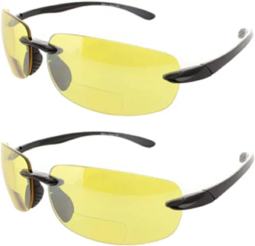 Miniatura 2 de 2 pares de lentes de sol bifocales sin montura para hombres y mujeres, lentes de sol para conducción nocturna, color amarillo y ahumado