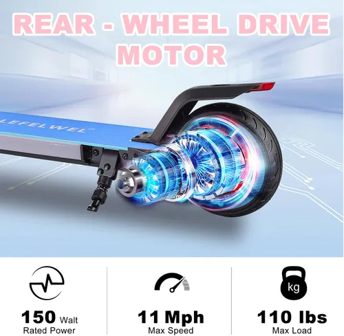 Miniatura 5 de Patinete eléctrico para niños de 6 a 14 años, motor de 150W, 4/7/11 mph, tiempo de conducción de 60 minutos, velocidad ajustable, pantalla LED