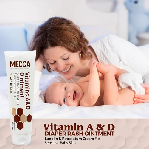 Miniatura 3 de MEDca Vitamina A y D Ungüento para erupción del pañal, crema protectora para piel sensible del bebé, fórmula de lanolina y vaselina, manos y pies