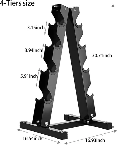 Miniatura 2 de 4-Tier Dumbbell Rack Stand, A-Frame Metal Weight Rack with Handle – Space-Saving Strength Training Dumbbell Storage for Home Gym Negro 4 niveles