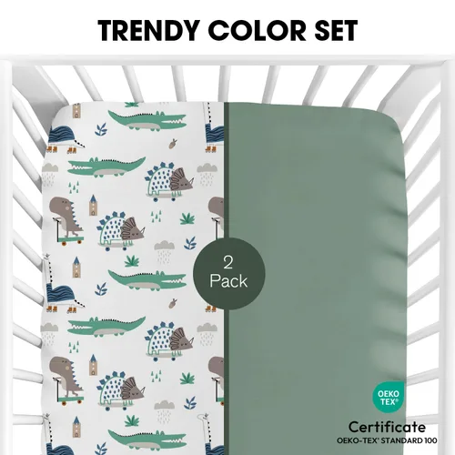 Miniatura 2 de Little Grape Land Sábanas para cuna para niñas y niños, 2 unidades, sábana bajera ajustable para cuna de tamaño estándar y colchón para niños