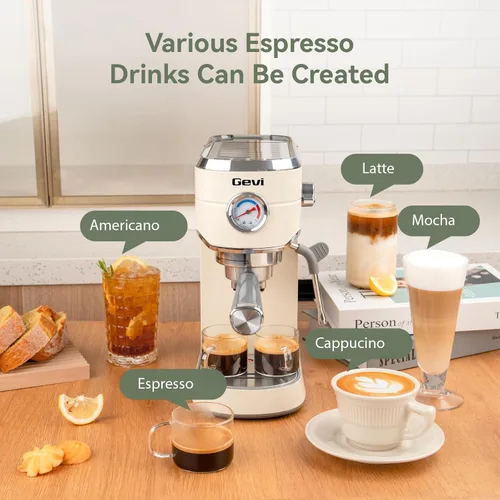 Miniatura 9 de Máquina de Espresso Gevi 20 Bar con Molinillo, Juego de Cafetera Espresso Profesional con 35 Configuraciones de Molienda Precisas, Máquinas