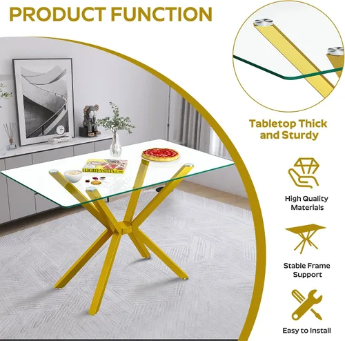 Miniatura 5 de Mesa de comedor de 5 piezas de 47 pulgadas con 4 sillas de piel sintética, juego de mesa de comedor moderno para 4, mesa de cocina rectangular