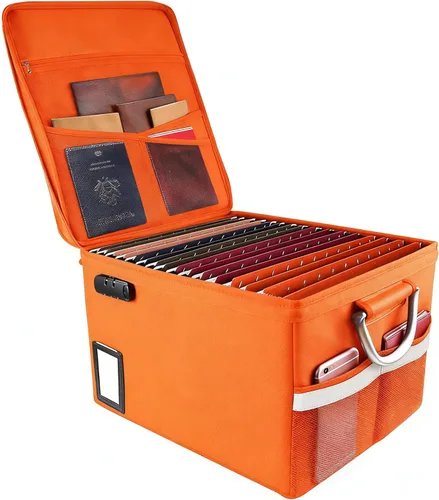 Miniatura 9 de TOMKID Archivador ignífugo con cerradura, organizador de documentos ignífugo, caja de archivos plegable, archivador con asa para certificaciones