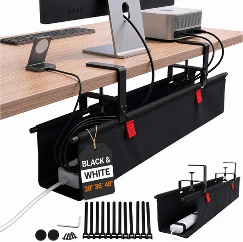 Miniatura 13 de Juego de 2 cajas organizadoras de cables para ocultar cables y regletas con clips, lazos y fundas reutilizables, diseño funcional, moderno, tamaños