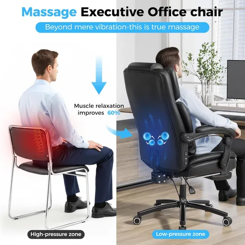 Miniatura 4 de Silla de oficina de masaje amasador 3D de 500 libras con reposapiés, silla reclinable ergonómica grande y alta para computadora y gaming