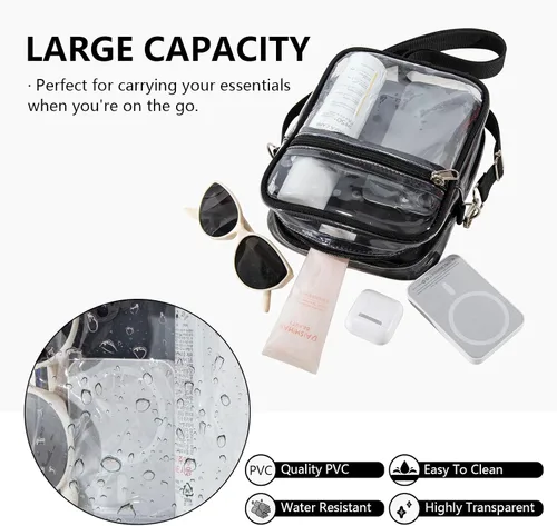 Miniatura 7 de Bolso cruzado transparente - Bolsa de asas transparente impermeable, bolsa transparente de PVC ligera de 0.012 in