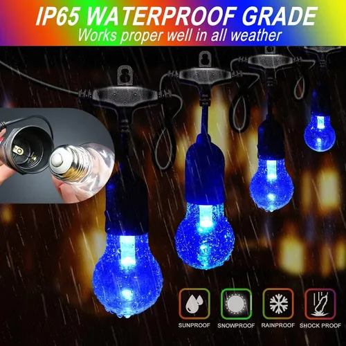 Miniatura 2 de Auroraworld Tira de luces RGB de 48 pies para exteriores, regulables, cambio de color, impermeable, luces LED para patio con control remoto