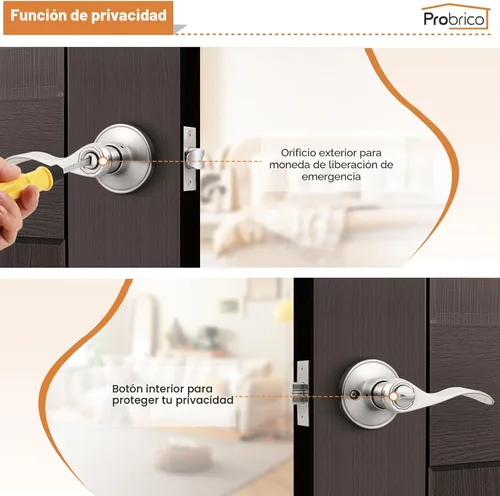 Miniatura 3 de Probrico - Paquete de 6 manijas de privacidad para puertas, estilo ondulado, palancas de níquel satinado, para baño y dormitorio