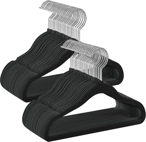 SONGMICS Perchas para Bebés y Niños Paquete de 50 para Armario, 11.8 x 8.1 pulgadas, ganchos giratorios plateados de 360°, perchas de terciopelo