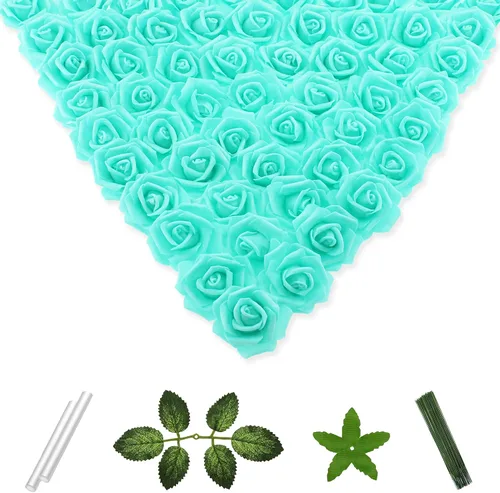 Miniatura 22 de 100 flores artificiales de 2 pulgadas, cabeza de rosa falsa de espuma a granel para decoración del hogar, decoración de boda, despedida de soltera