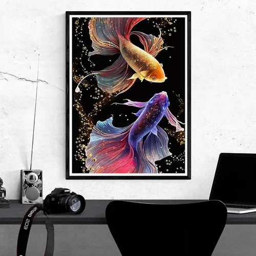 Miniatura 4 de Kaliosy Kits de arte de diamantes 5D para adultos, coloridos peces de lucha por números, pintura de diamantes, arte de peces, bricolaje, taladro