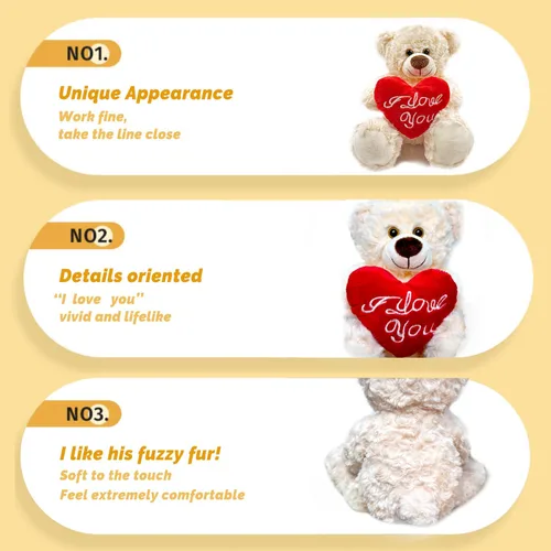 Miniatura 3 de I Love You'' - Oso de peluche blanco con corazón, recuerdo, animales de peluche suaves, lindo oso con corazón para mamá, papá, aniversario, San