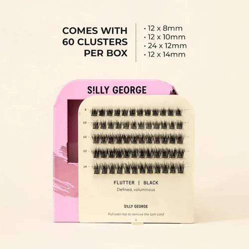 Miniatura 7 de Silly George Pestañas Pop-On - Racimos de Pestañas Postizas Prepegadas DIY de 1 Paso, Extensiones de Aspecto Natural, Negro - Flutter, Juego de 5-7