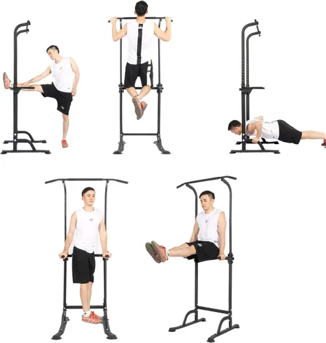 Miniatura 8 de Soges Power Tower - Estación de barras de tracción y fondos, estación de fondos con soporte independiente para gimnasio en casa, equipo de Negro