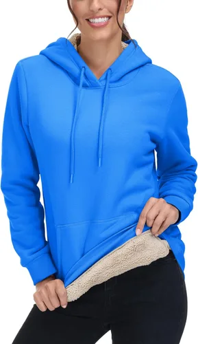 Miniatura 37 de MAGCOMSEN Sudaderas con capucha para mujer, con forro de sherpa, de vellón, para invierno, cálido, pesado, de algodón, con bolsillo
