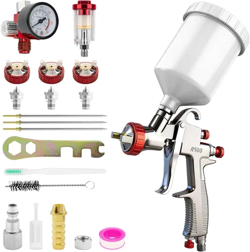 Miniatura 9 de Pistola de rociado de aire LVLP R500 con 10 piezas de vasos desechables de 650ml Boquillas de 1.3/1.5/1.7/2.0mm, Pistola rociadora de pintura R500