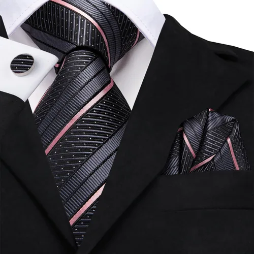 Miniatura 201 de Hi-Tie Corbatas de seda para hombre, diseño de cachemira a rayas, con bolsillo, gemelos cuadrados, conjunto formal de negocios