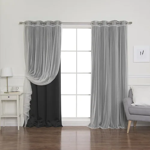 Miniatura 22 de Best Home Fashion Mix and Match - Juego de 4 cortinas de tul transparente y opacas, con ojales de acero inoxidable y níquel Rosa empolvado